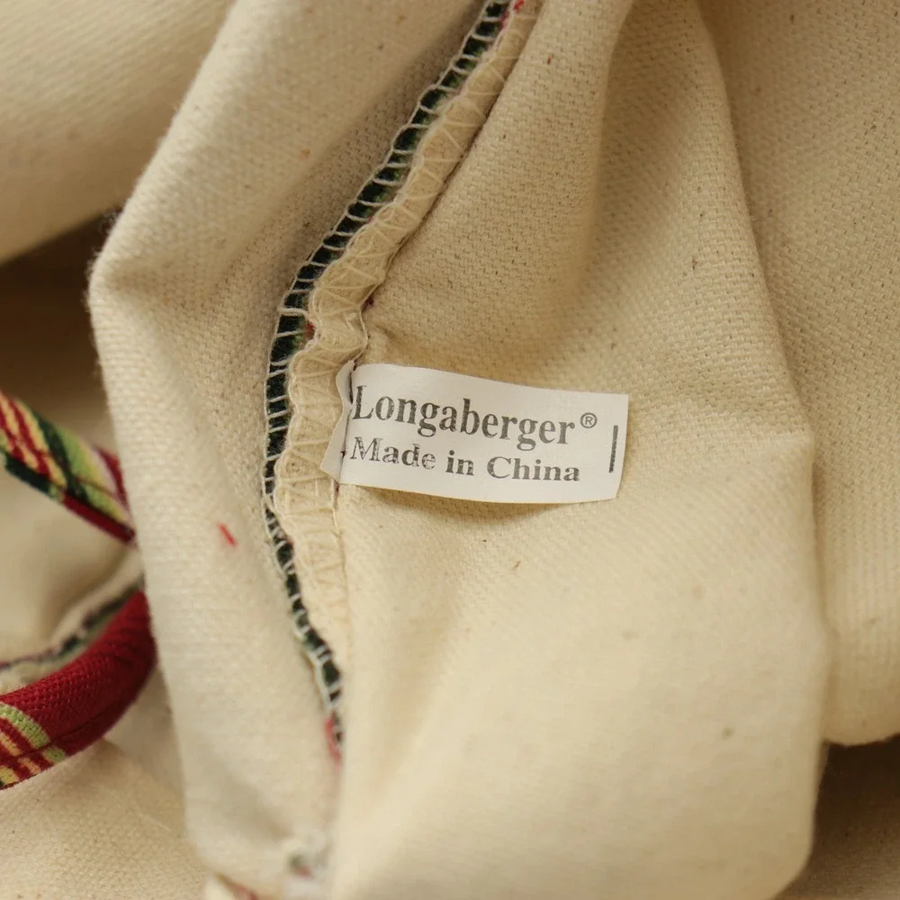 Longaberger Christmas Fabric Gift Bag Tote Holiday Holly Ribbon Basket Bells